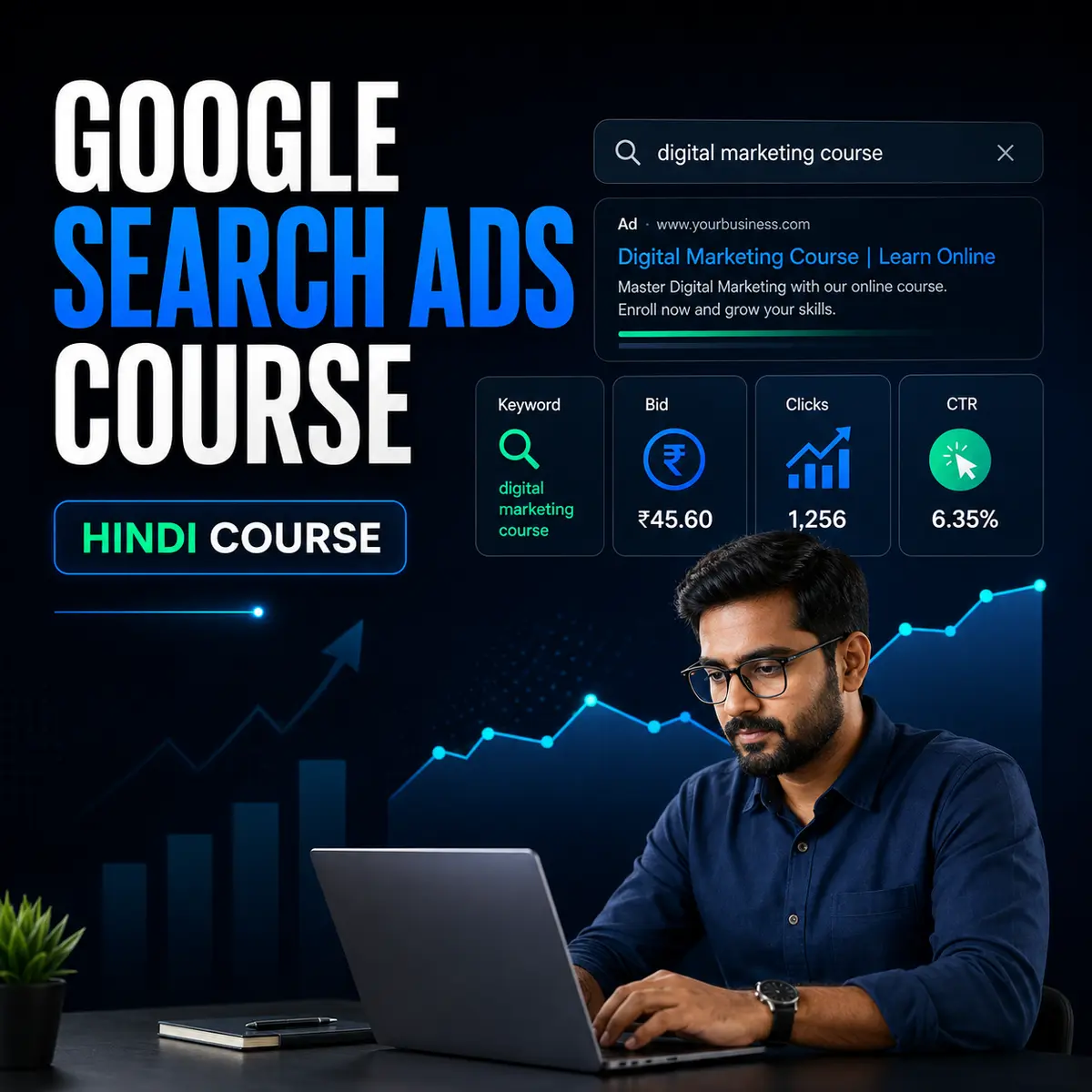 google-search-ads-course-male Google Search Ads course thumbnail featuring an Indian male professional