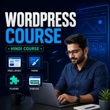 WordPress course thumbnail featuring an Indian male web professional